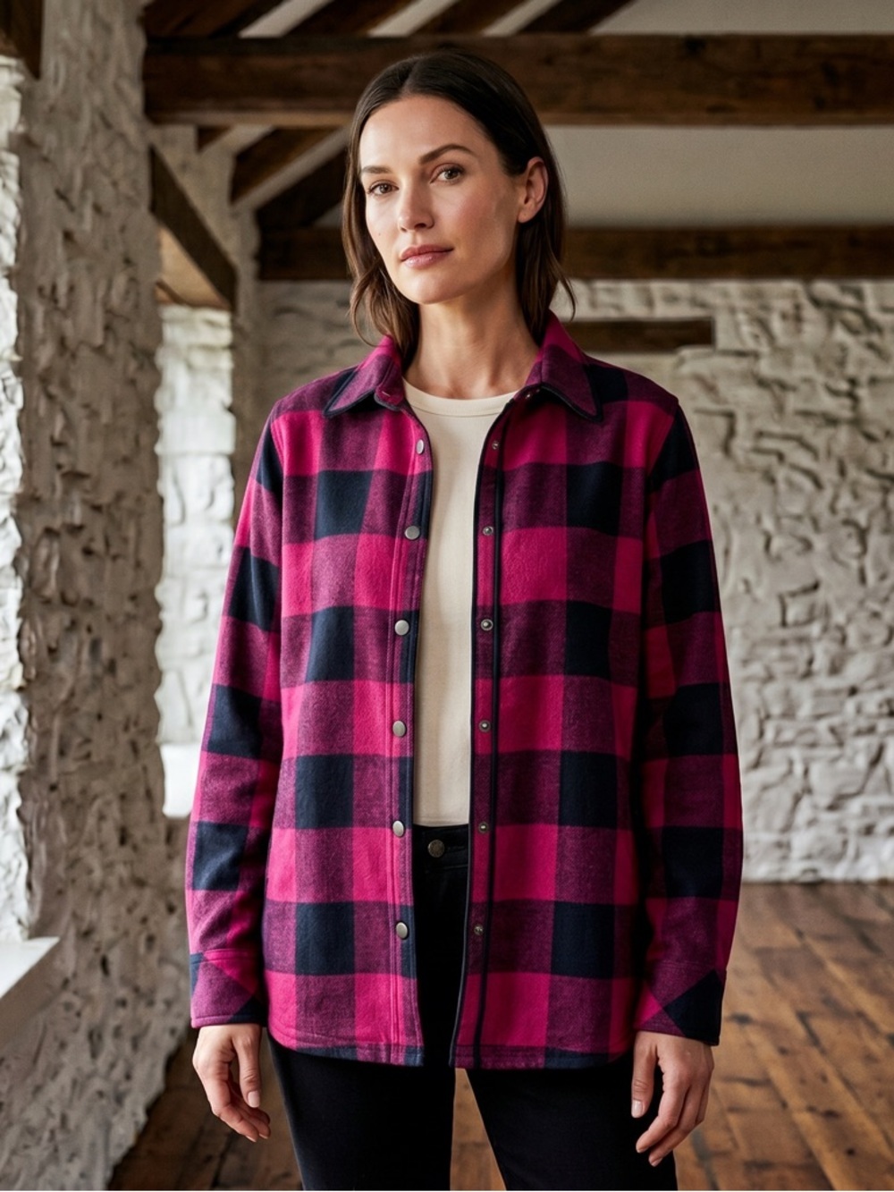 Orvis Pink & Black Checkered Women's Jacket Perfect For Layering